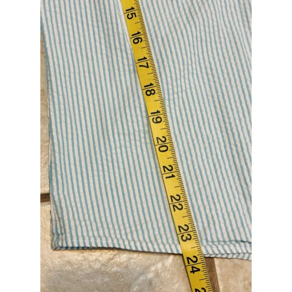 LL Bean Women Size M Teal/White Striped Seersucker Button Up Shirt Blouse - Picture 9 of 13